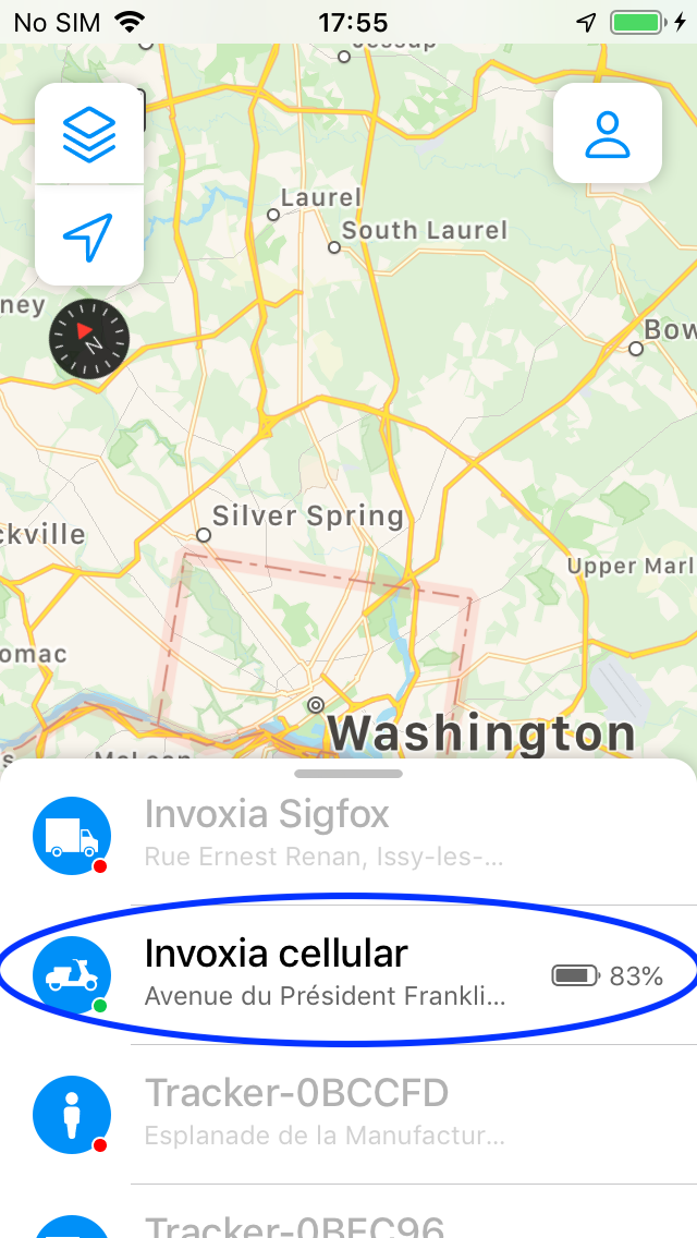 App Invoxia GPS - Zugriff auf die Tracker-Einstellungen (iOS)