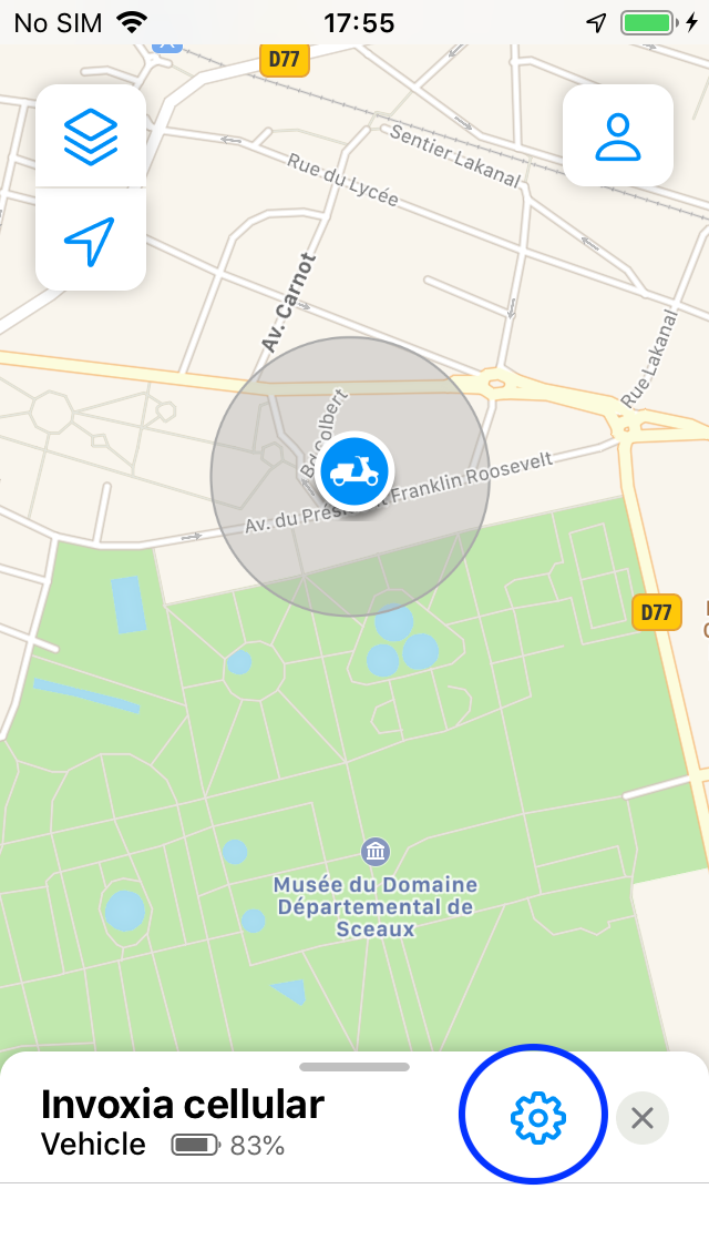 App Invoxia GPS - Tracker-Einstellungen (iOS)