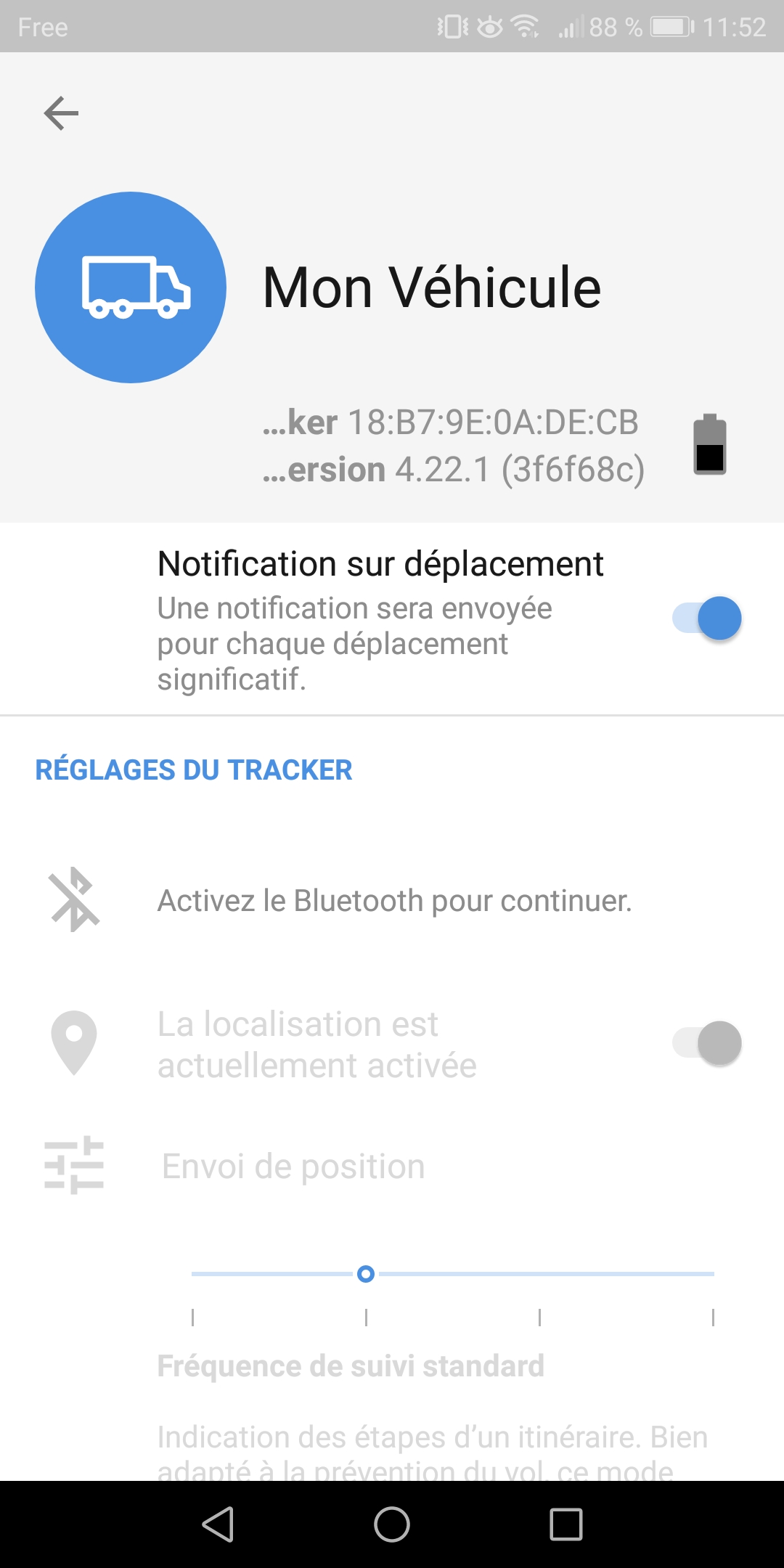 App Invoxia GPS - Benachrichtigung aktiviert (Android)